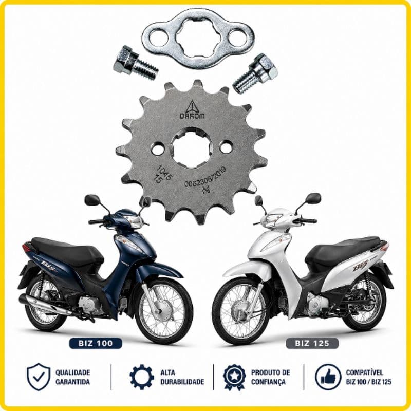 Pinhao 15 Dentes + Trava 02 Parafuso  Biz 100 1998 Ate 2005 Aço 1045