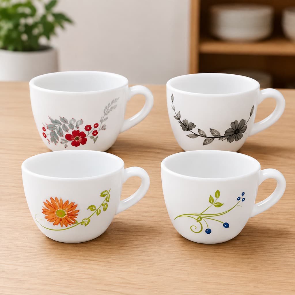 Conjunto 6 Xícaras de Café Chá Fratelli 130ml Vidro Branco Decorado Estampa Florais