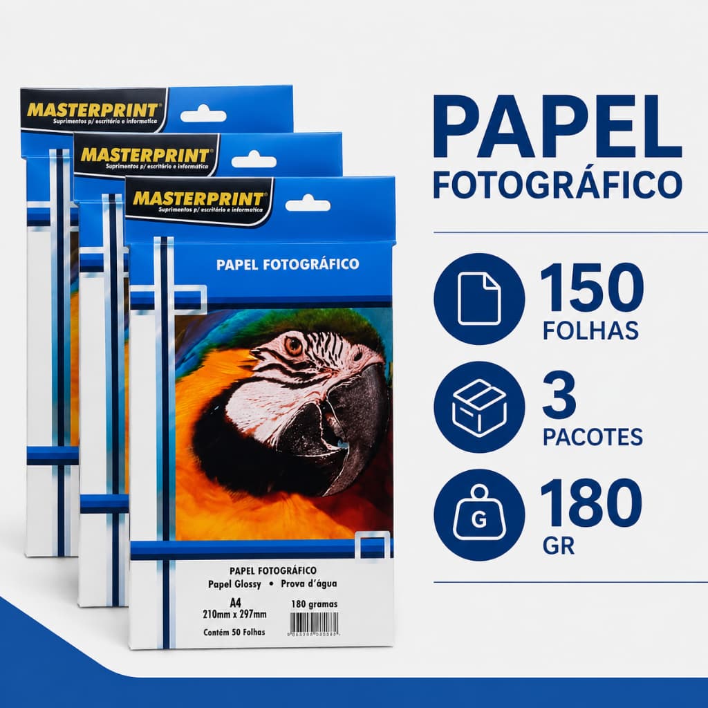 Papel Fotográfico MasterPrint Original180g A4 Glossy Brilhante à Prova D'água 50/100/150 folhas