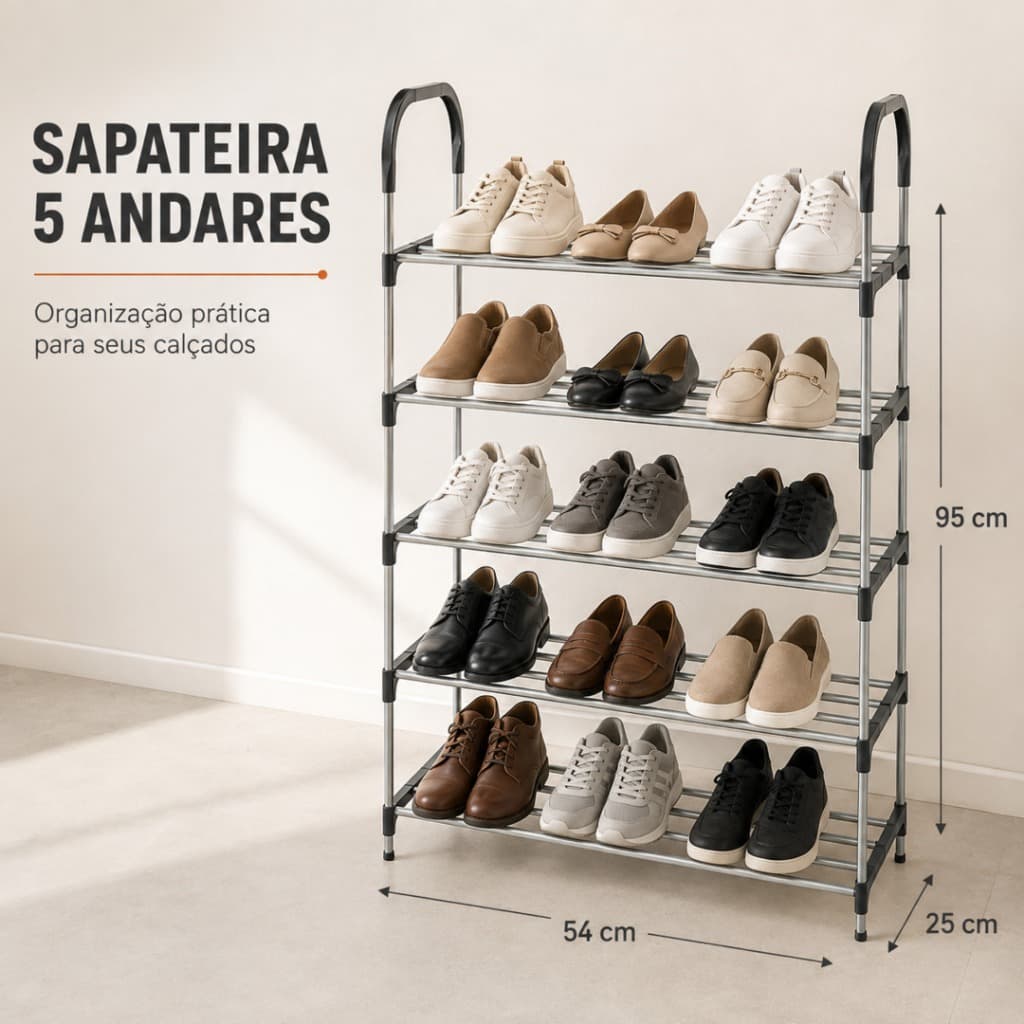 Sapateira Organizadora Vertical 5 Andares Estante Aço Multiuso Sapatos Bolsas Toalhas