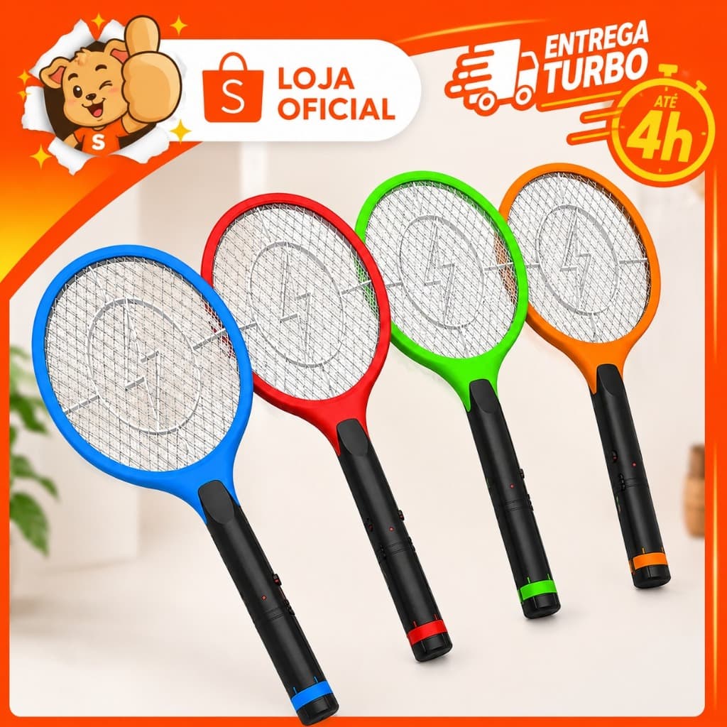 Raquete Elétrica Mata Mosquitos Moscas Bivolt Recarregável Tomada
