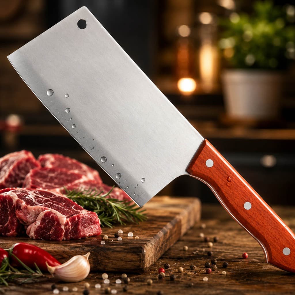 Cutelo de Cozinha Machadinha Profissional Cortar Quebrar Osso Açougueiro Inox 7" Faca Churrasco