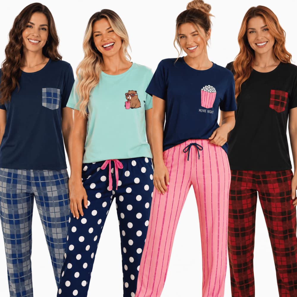 Pijama Feminino Meia Estação/Pijama Feminino Longo Inverno Quentinho Estampado Personagens Plus Size Manga Longa