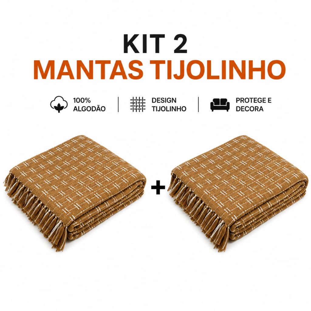 Kit 2 Mantas Gigante 2.40 x 1.80 Tijolinho Protetora para Sofá Cama Decorativa 2.40 x 1.80