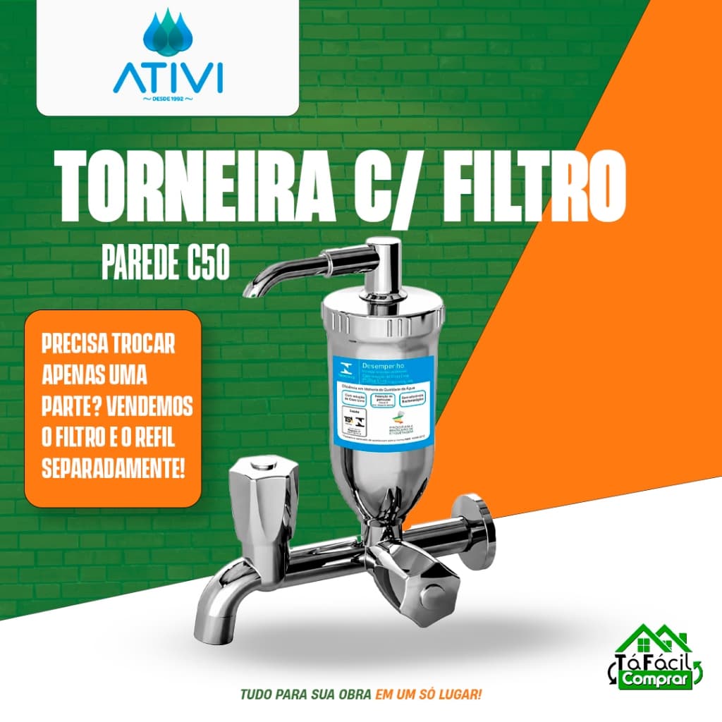Torneira com filtro parede torneira cozinha abs fixa cromada com refil e filtro cromado