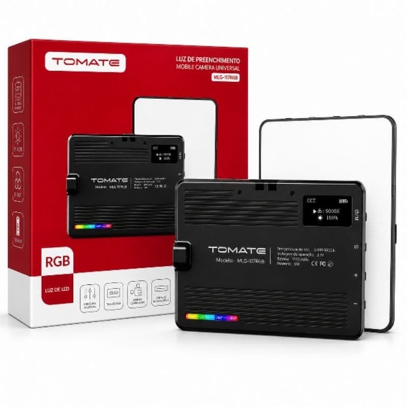 Luz LED RGB Tomate MLG-117RGB para Foto Vídeo Live Iluminador Portátil Recarregável