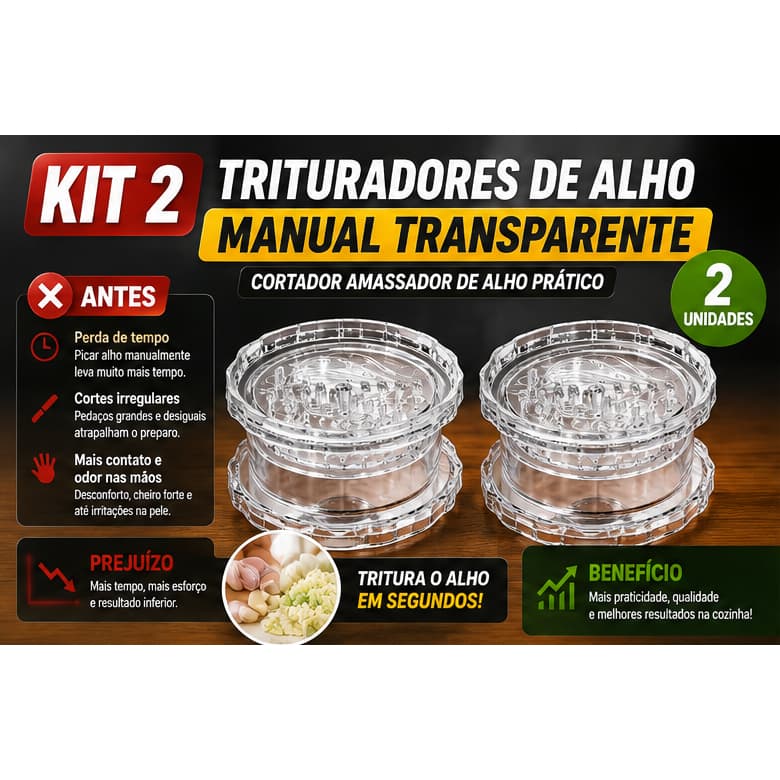 Kit 2 Trituradores de Alho Manual Transparente Cortador Amassador Picador de Alho Prático para Cozinha