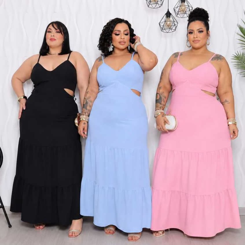 Vestido Longo MAISA Feminino Plus Size Forrado Bojo Alça Fina Vestido Festa Casual Moda Verão