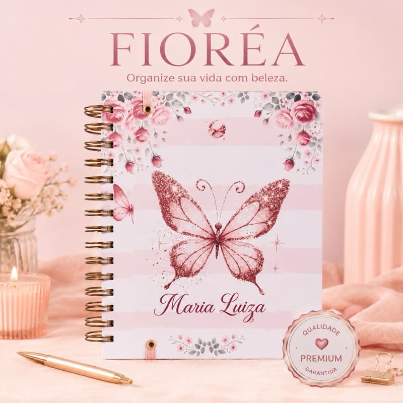 Caderno A5 Feminino Fioréa Borboletas com To Do List e Espiral