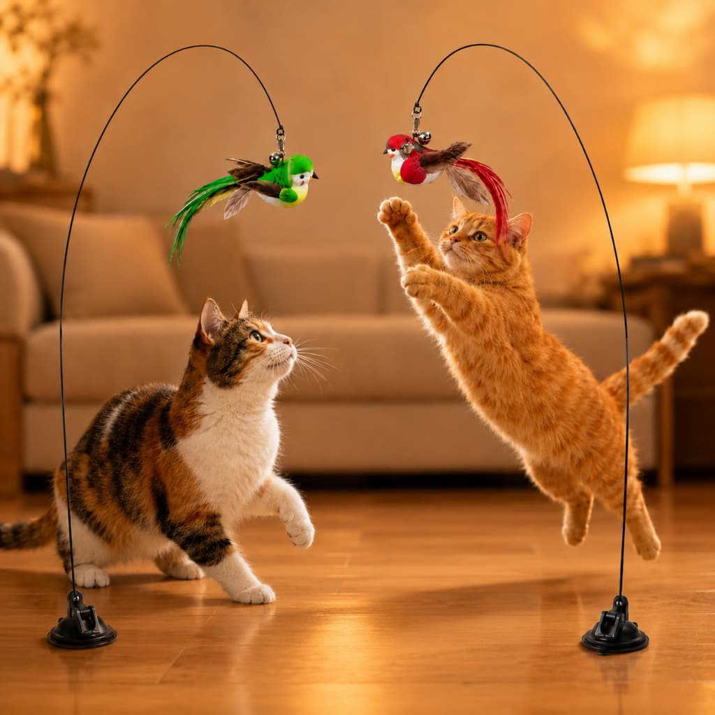 Brinquedos para Gatos Interativos Varinha Passarinho com Ventosa Resistente Pet