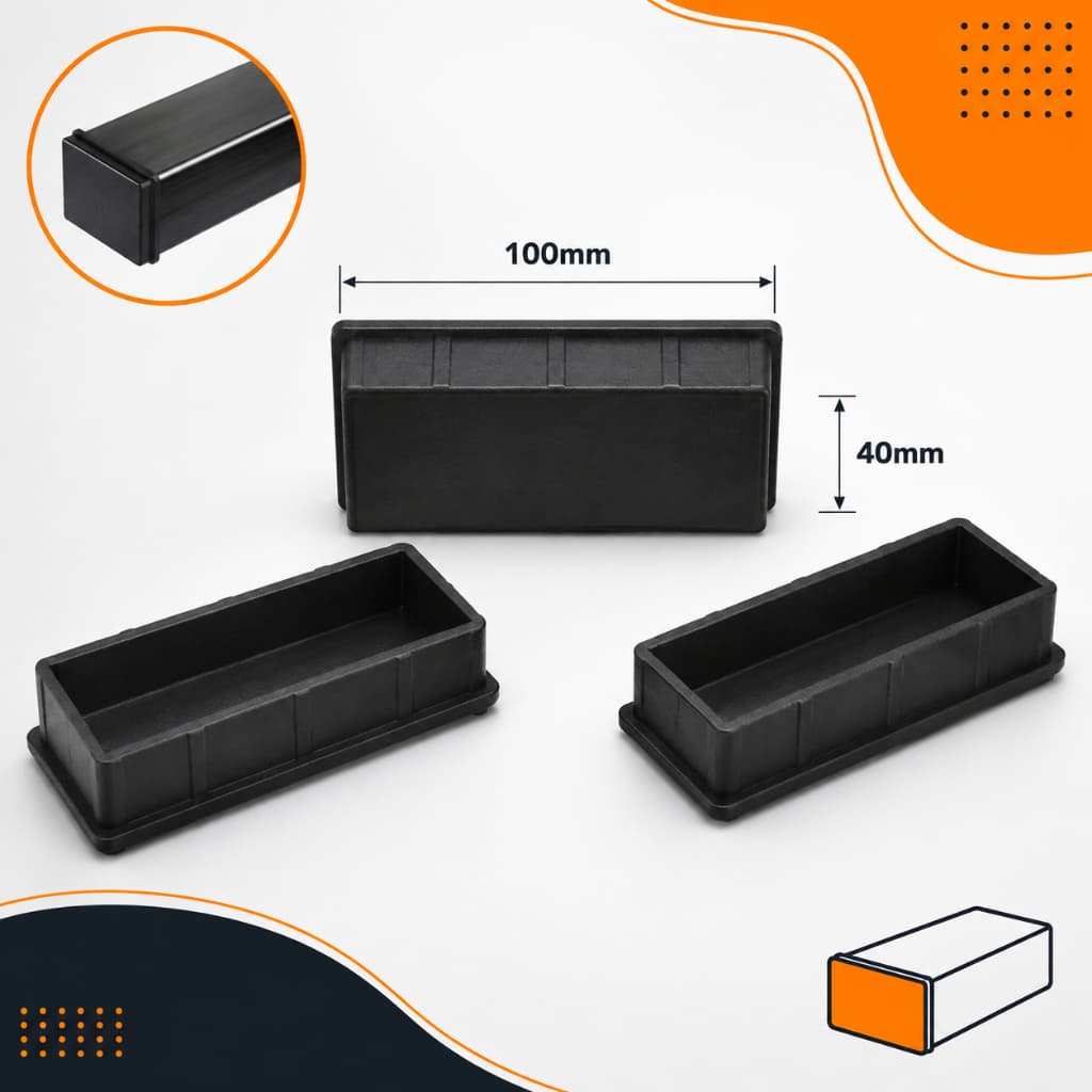 Kit Tampa Acabamento Ponteira Embutida Metalon 100x40mm | Tampa Interna Retangular 10x4cm Preta