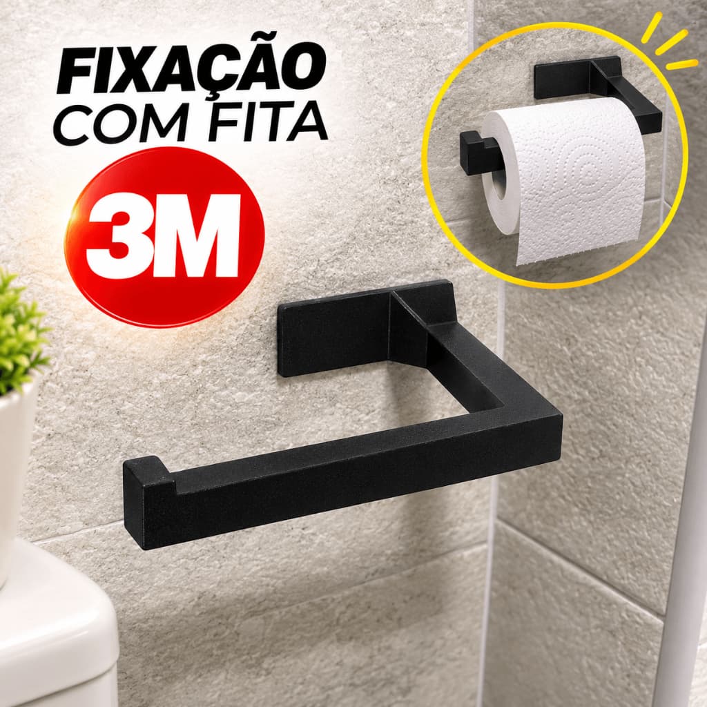 Porta Papel Higiênico de Parede Autoadesivo com Fita 3M Suporte para Banheiro Moderno sem Furar Preto ou Branco