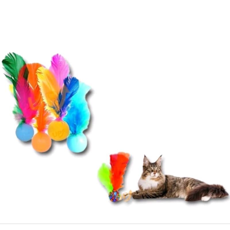 brinquedo para gato | bolinha para gato  pena | Bolinha Pula-Pula Maciça com Penas | Envio Imediato.