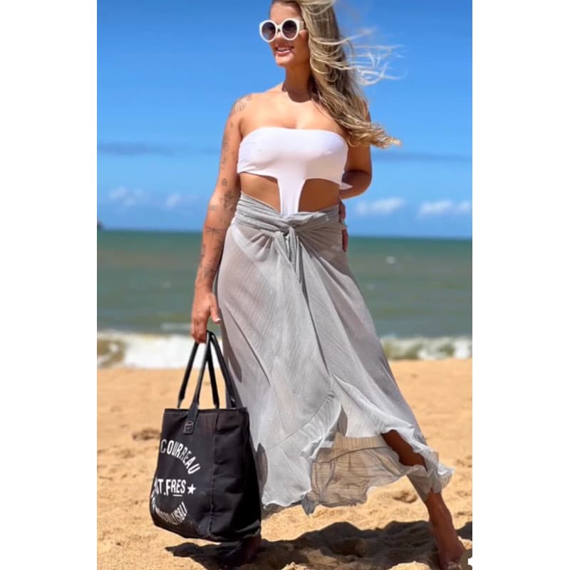 Saia Pareô Longa Saída de Praia Feminina Verão Elegante Leve Amarração