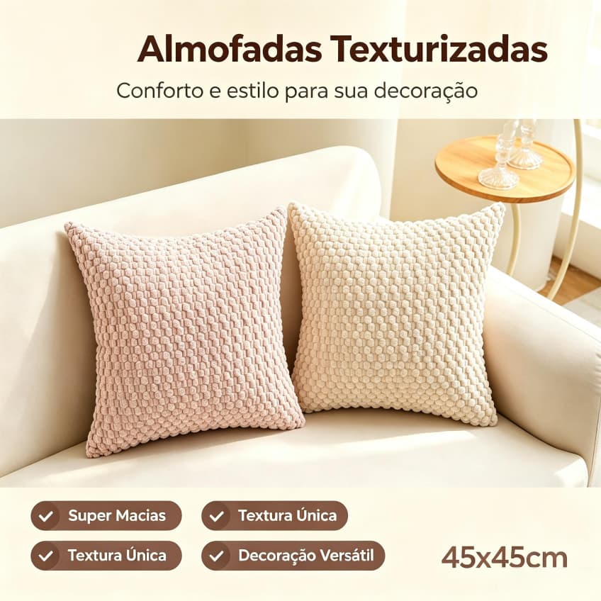 Capa de Almofada Texturizada Plush 45x45cm, Super Macia, Decoração para Sala e Quarto, Almofada Decorativa