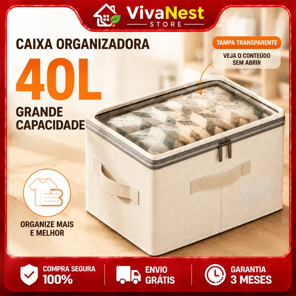 Caixa Organizadora Dobrável com Zíper 40/60L para Roupas Armazenamento Prático