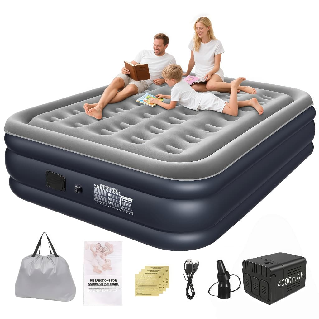 Colchão Inflável Queen Casal Elétrico 203x152x40cm com Bomba Embutida 4000mAh Cama de Ar para Camping e Casa