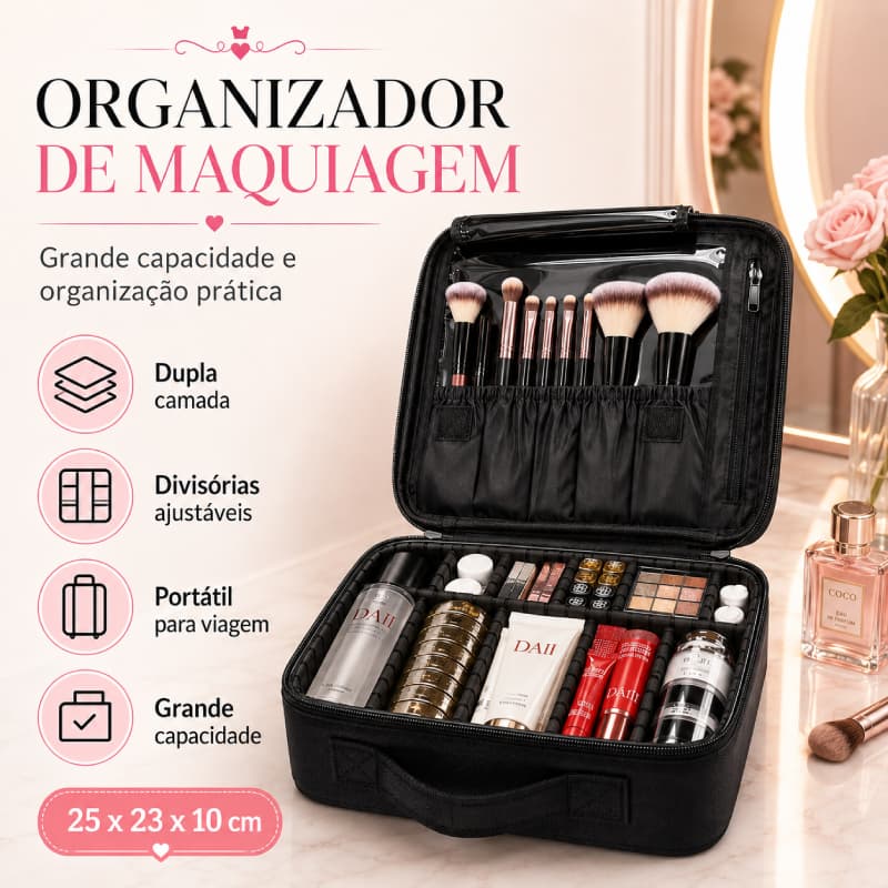 Maleta de Maquiagem Profissional com divisórias Maleta com alça para Virar Mochila de Maquiagem