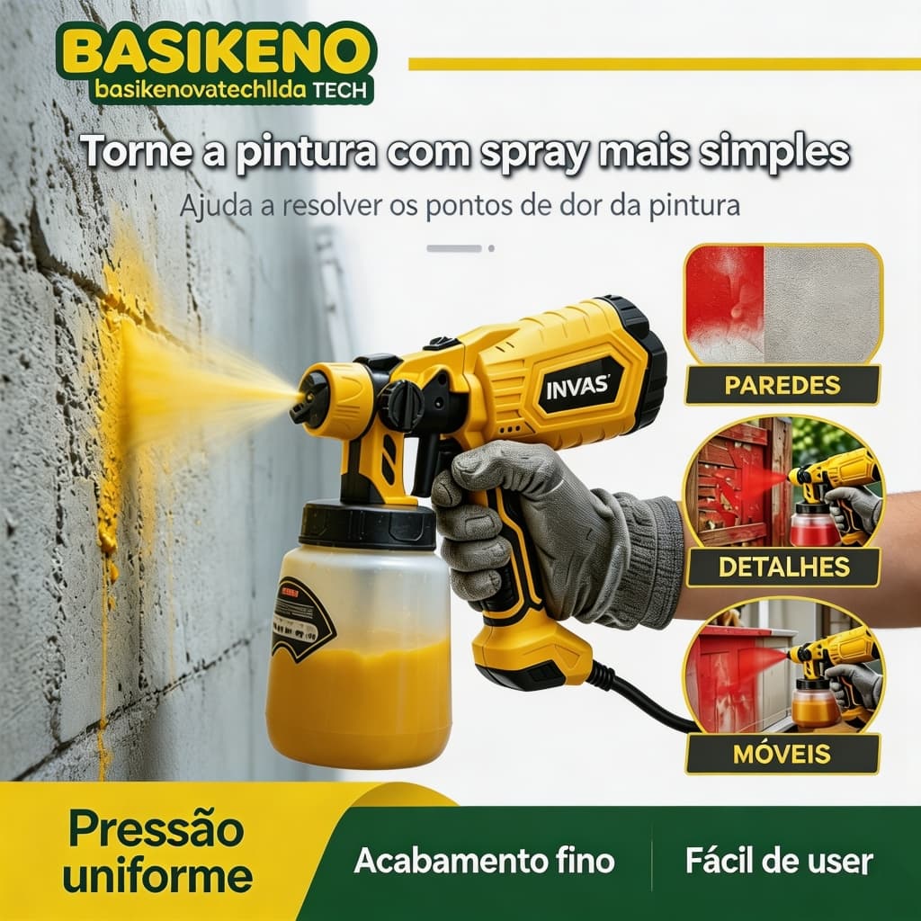 Pistola de Pintura Elétrica Sem Fio 21V Bateria Lítio Pulverizador Tinta 1000ml Portátil Profissional Pintar Parede Auto