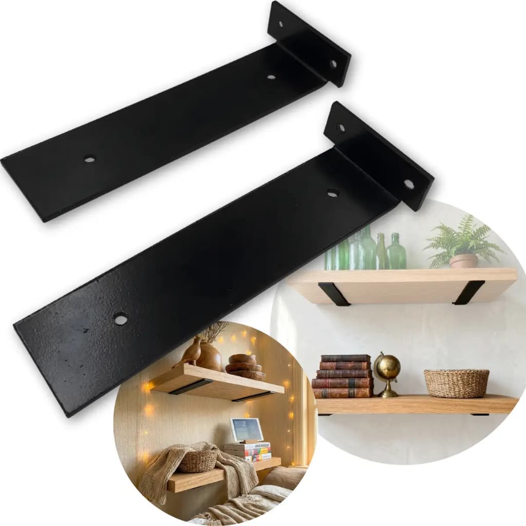 Kit 2 Suportes Mão Francesa 20/25/30cm Preto/Branco Cantoneira Invertida Prateleira Pintura Eletrostática Aço 3mm
