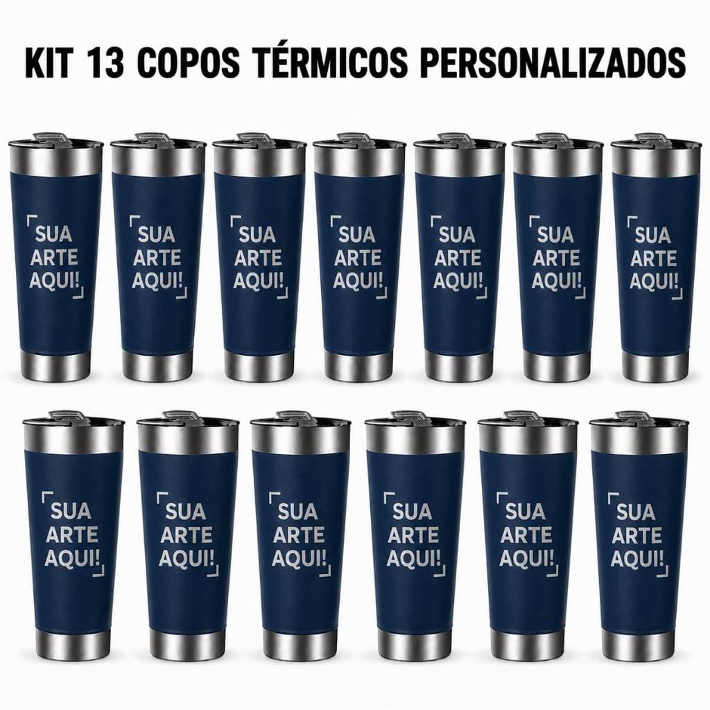 KIT COM 13 COPOS TÉRMICOS PERSONALIZADOS | 473 ml | Aço Inox 304 | Gravação a Laser