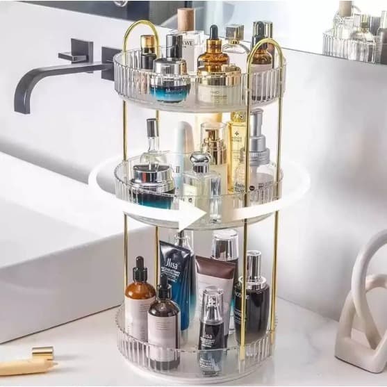 Organizador de Maquiagem Giratório Multiuso 3 Andares - Espaço Amplo, Design Prático, Fácil de Limpar