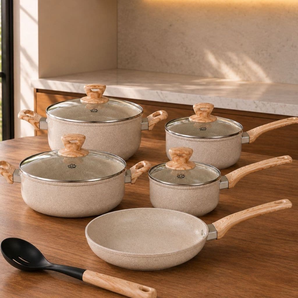 Jogo De Panelas Cerâmica Gourmet Antiaderente 6 Peças Indução Fogão Gas vidroceramico Soft Touch Tampa Vidro Premium
