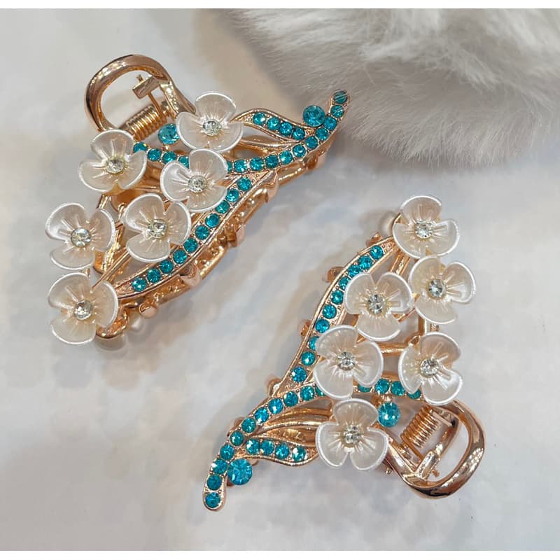 ✨ *Piranha de Cabelo Floral com Strass – Kit com 2 Unidades* ✨