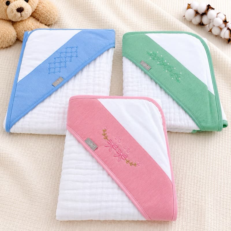Toalha de Banho Bebê com Capuz Bordado 85x85cm Fralda Soft 3 Camadas 100% Algodão Macio Menino Menina Enxoval Minasrey