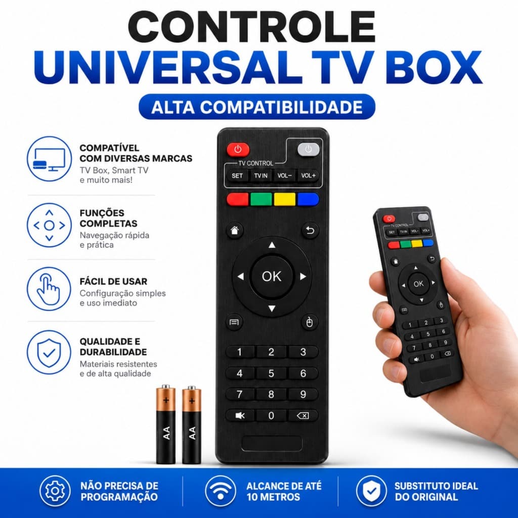 Controle Universal para TV Box Android Smart Box + 4 Pilhas Controle Remoto Compatível Pronta Entrega
