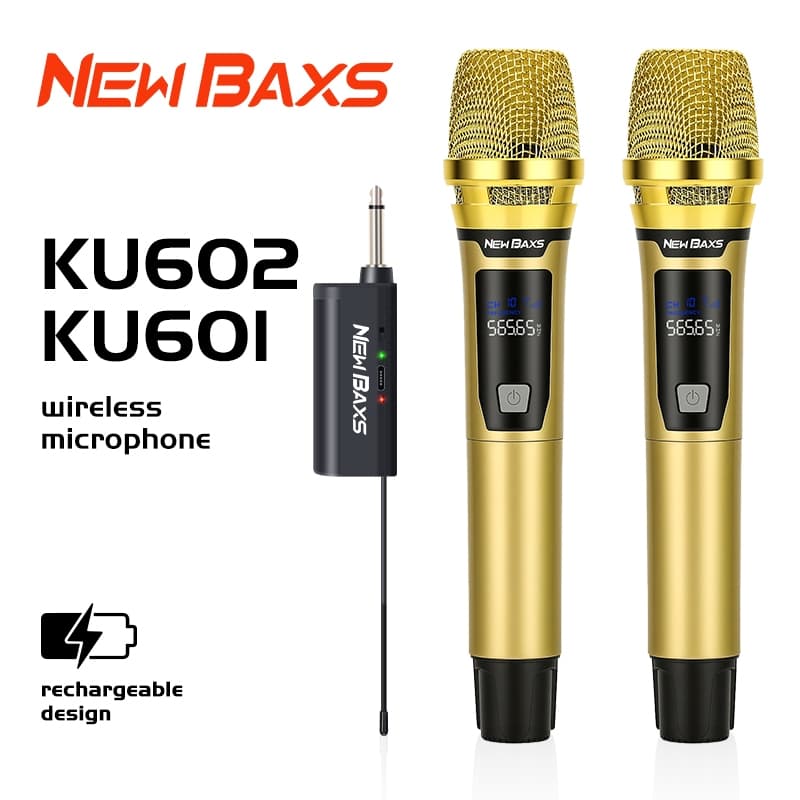 NEW BAXS Microfone sem fio KU601/KU602 • Acabamento metálico iridescente • Suporta recarga reciclável/carregamento cícli