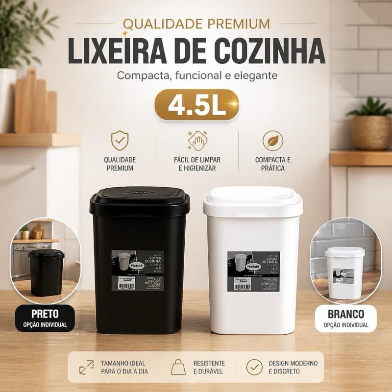 Lixeira de Pia Com Tampa Cozinha, Banheiro, Escritório Versátil Lixeira Compacta 4,5 Litros