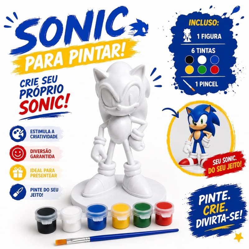 KIT SONIC PARA PINTAR + 6 TINTAS E PINCEL