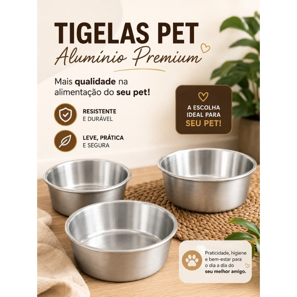 Comedouro Pet Alumínio 500ml 800ml Tigela Cachorro Gato Resistente