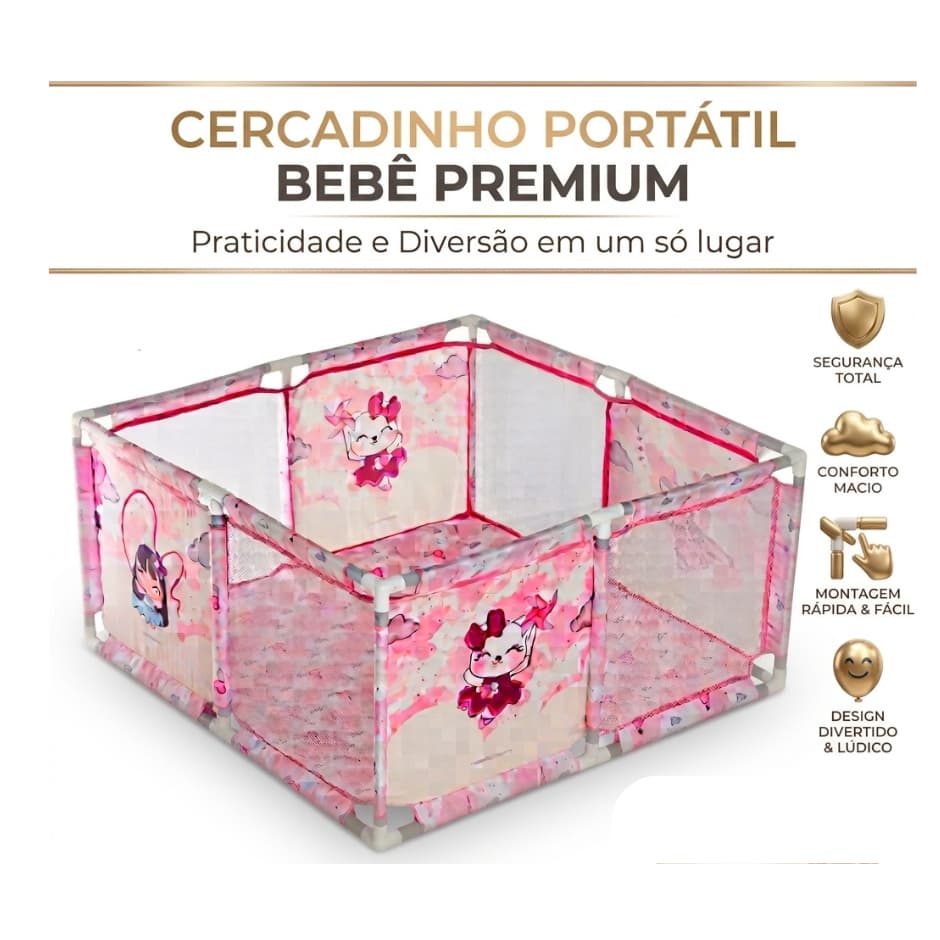 Cercadinho Infantil Playpen Portátil Quadrado Chiqueirinho para Bebê Replay Kids Ballet Rosa