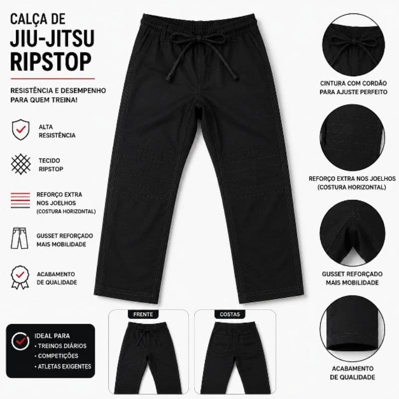 Calça de Kimono Jiu-Jitsu Ripstop Reforçada Masculina e Feminina