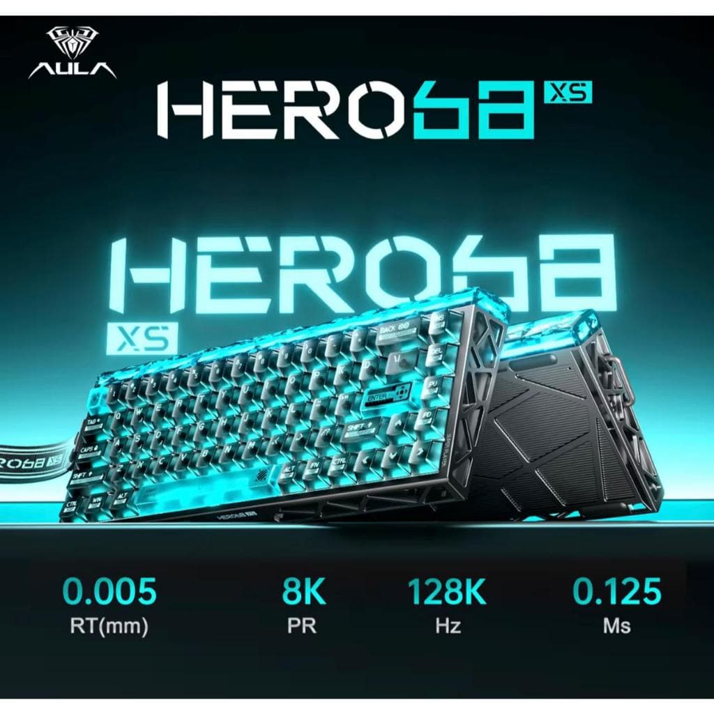 Teclado Magnético AULA Hero68 XS Tri-Modo 128K Hz Conectividade 8K com Fio e Sem Fio Interruptores Magnéticos