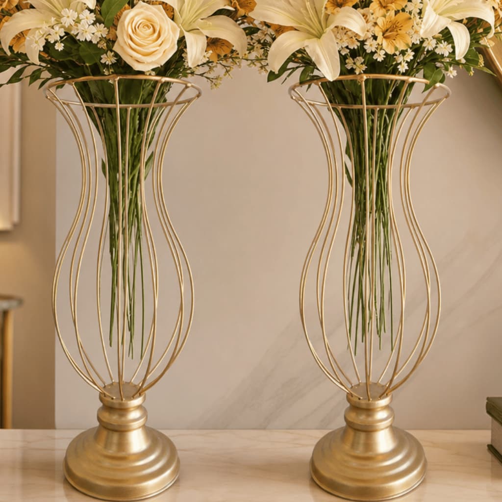 2 Vaso Dourado Armação 45cm Jarros Para Pedrarias Decoração Luxo Festa e Casamento