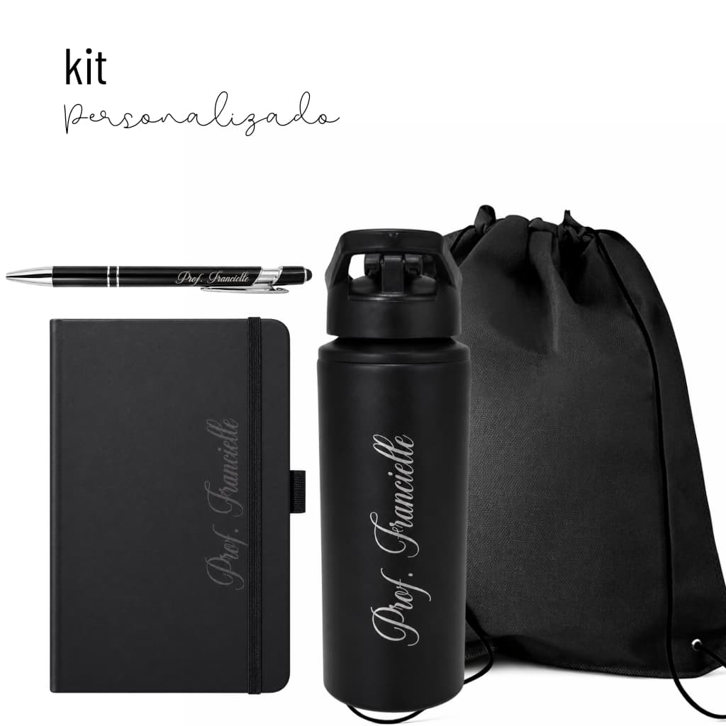 Kit Corporativo Executivo Personalizado Bolsa + Caderno + Caneta + Garrafa Squeeze 600ml com Nome Logo Brasão Profissão