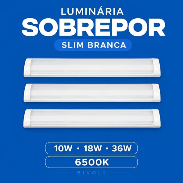 Kit 3 Luminárias Led Sobrepor Slim 10W 18W 36W 6500k Branco frio Bivolt Elgin