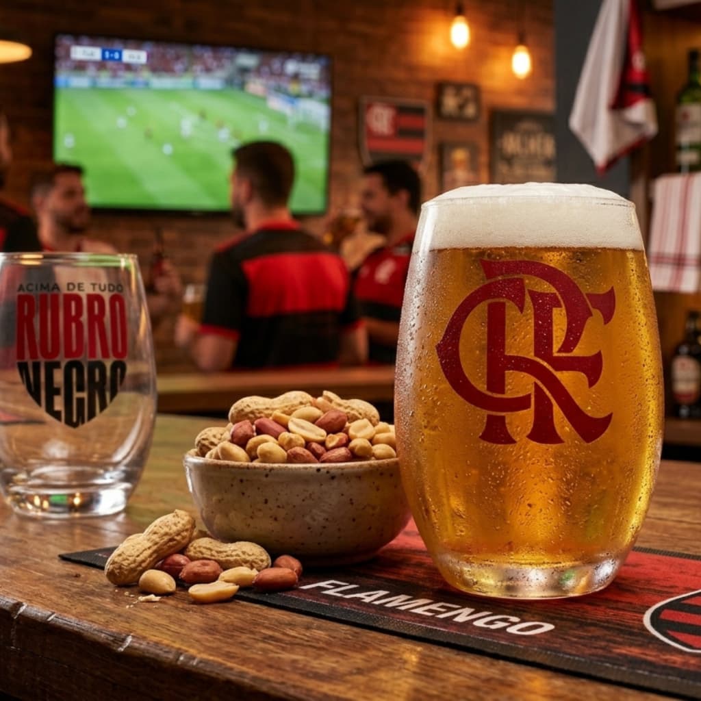 Jogo 2 Copos Flamengo Long Drink 470ml de Vidro – Copos Rubro-Negros para Cerveja e Bebidas – Torcedor Mengão