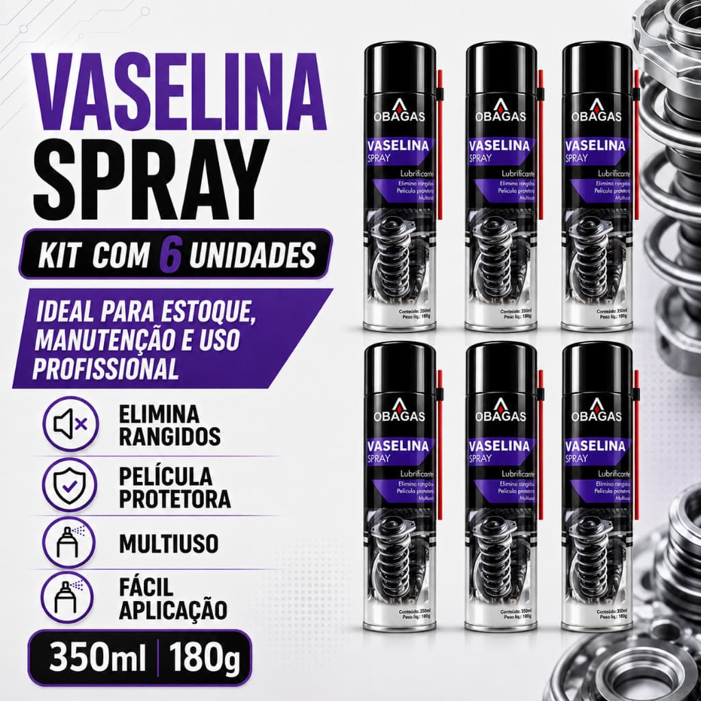 KIT 6 Vaselina Spray Lubrificante Multiuso Pelicula Protetora