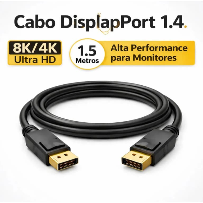 Cabo DisplayPort 1.4 8K 4K 1,5 Metro Ultra HD Alta Velocidade para Monitor PC