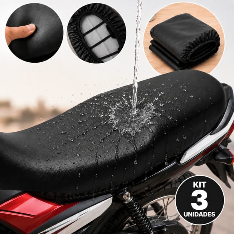 Kit 3 Capas Banco Moto Universal Antiderrapante Courino Impermeável Elástica Proteção UV Motocicleta