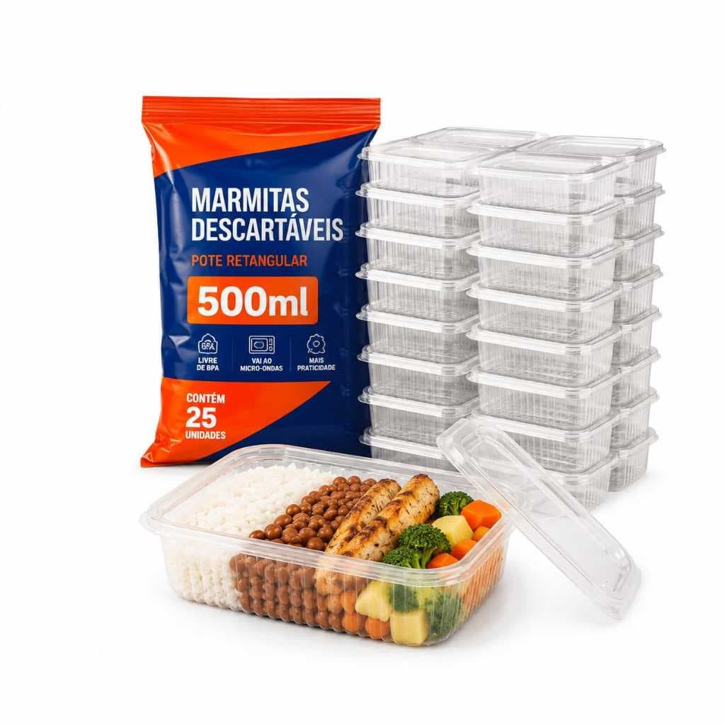 Kit Marmitas Descartavel 500ml Freezer Microondas Marmitex Delivery 12/25/50 Unidades
