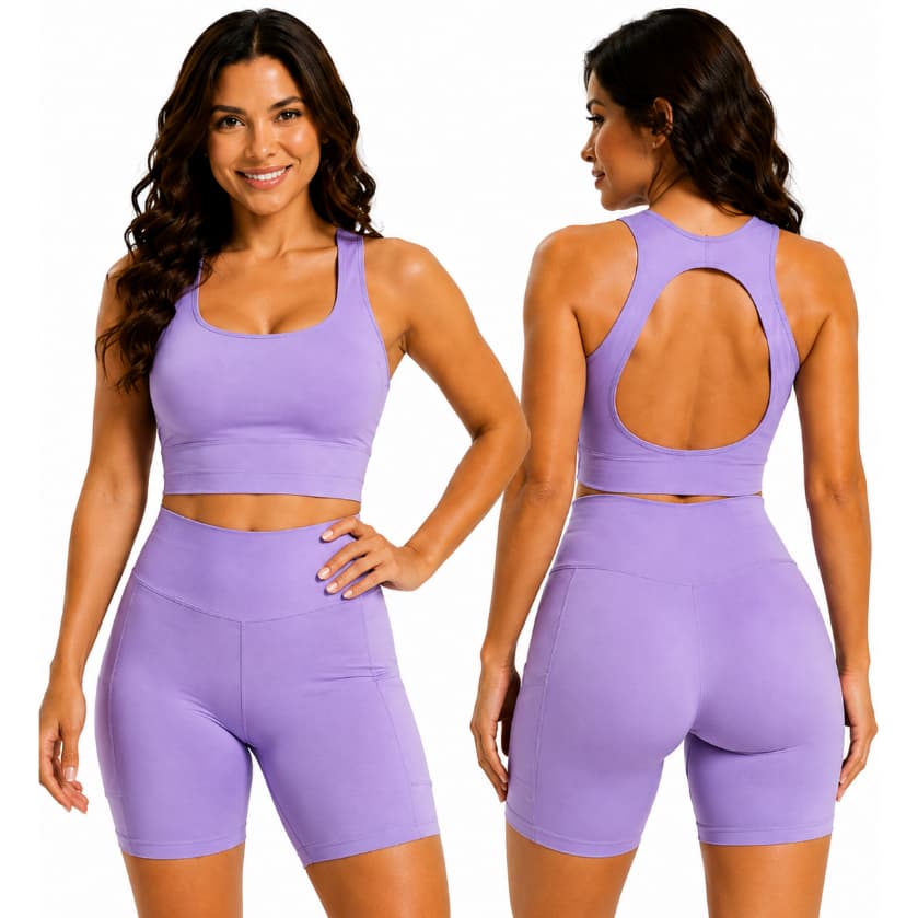 Conjunto Fitness Feminino Short E Top Moda Academia Conjunto Treino Short Fitness Top Costas Abertas REF1310