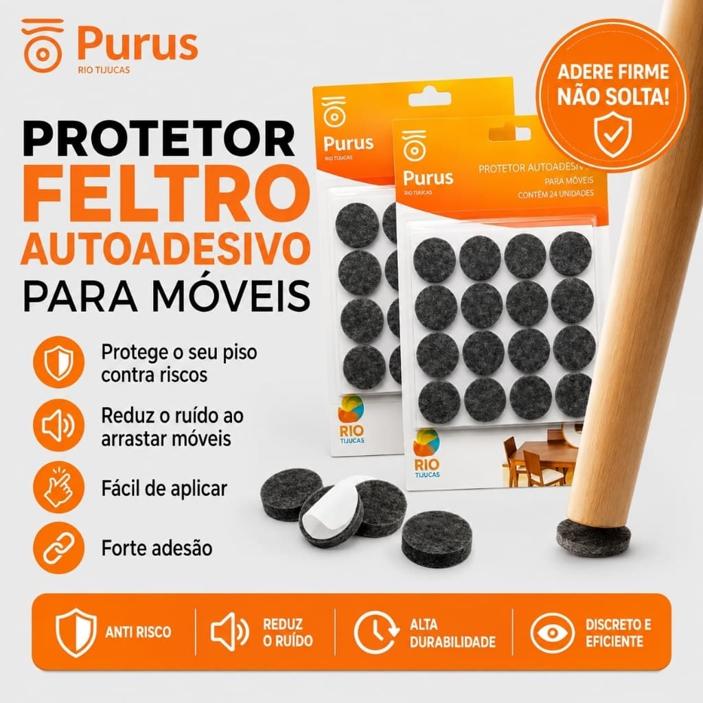 Protetor Feltro Adesivo para Móveis 32 Unidades Pé Cadeira Mesa Sofá Anti Risco