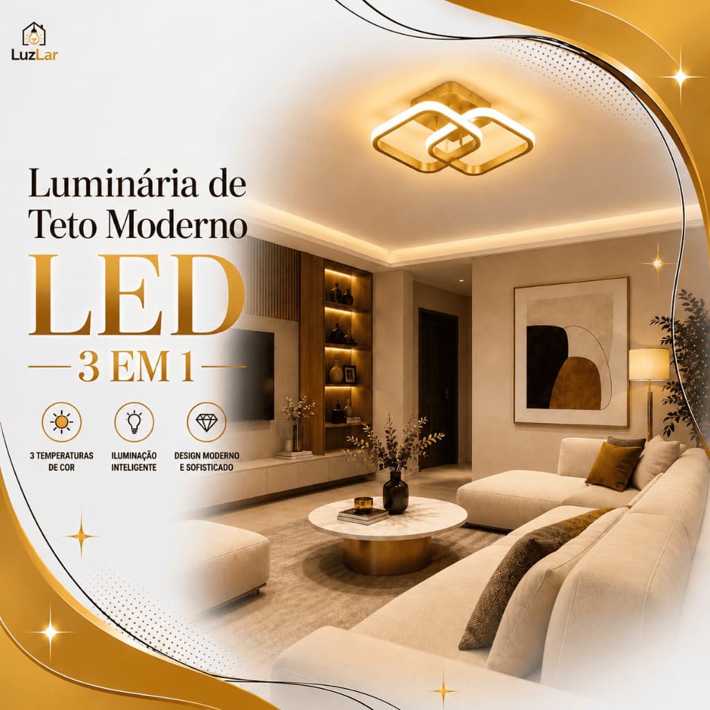 Luminária De Teto Moderno Plafon Argo LED 3 Em 1 Dourado Preto Branco Para Quarto Sala Lavabo Corretor Banheiro