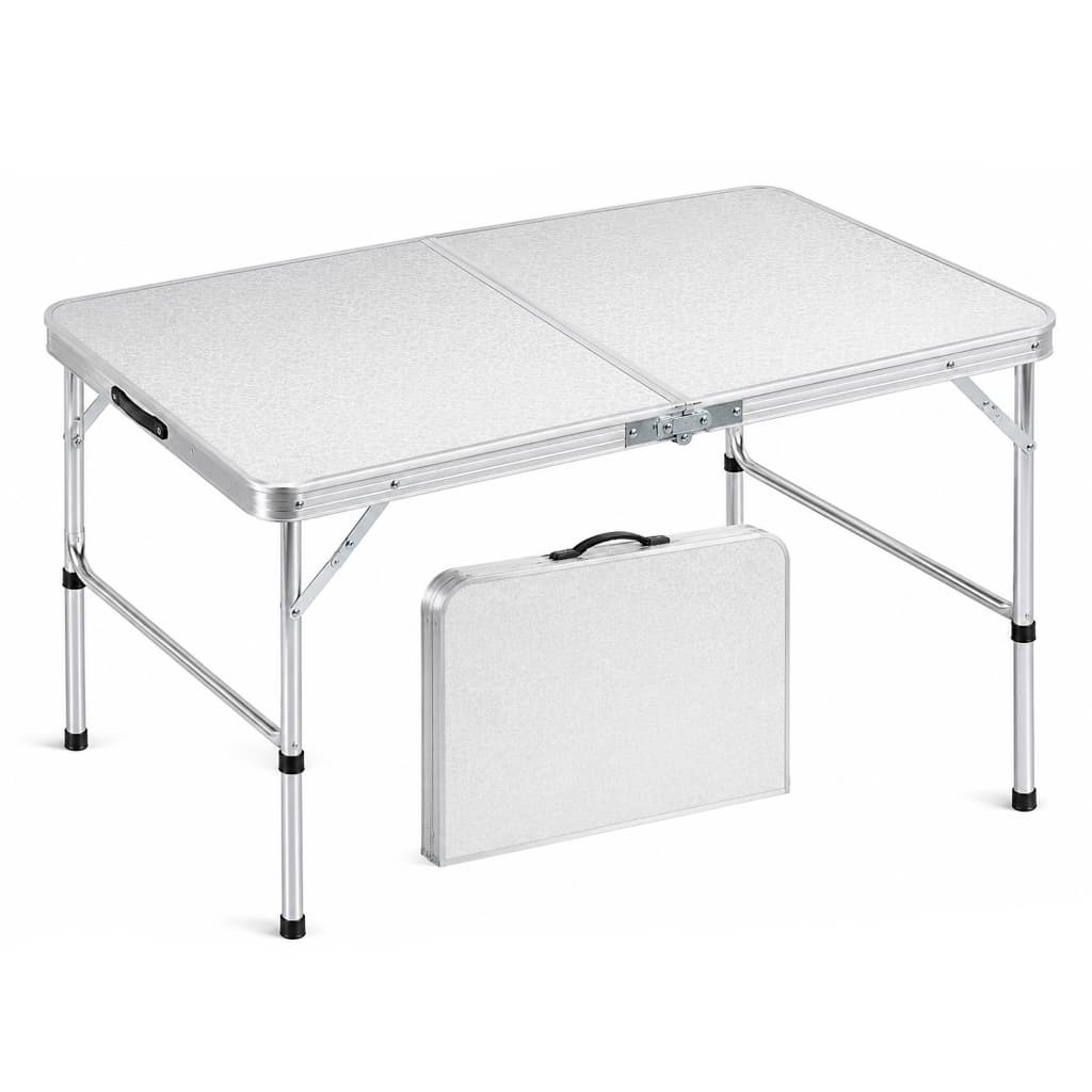 Mesa Dobrável Alumínio 90x60 cm Vira Maleta Cor Branco Pés Dobrável com Alça Camping Praia Viagem