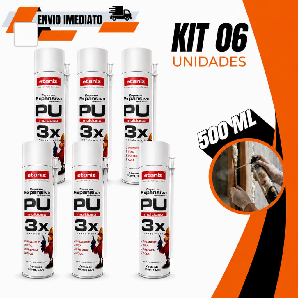 6 Unidades Espuma Expansiva Profissional 500ml/310gr
